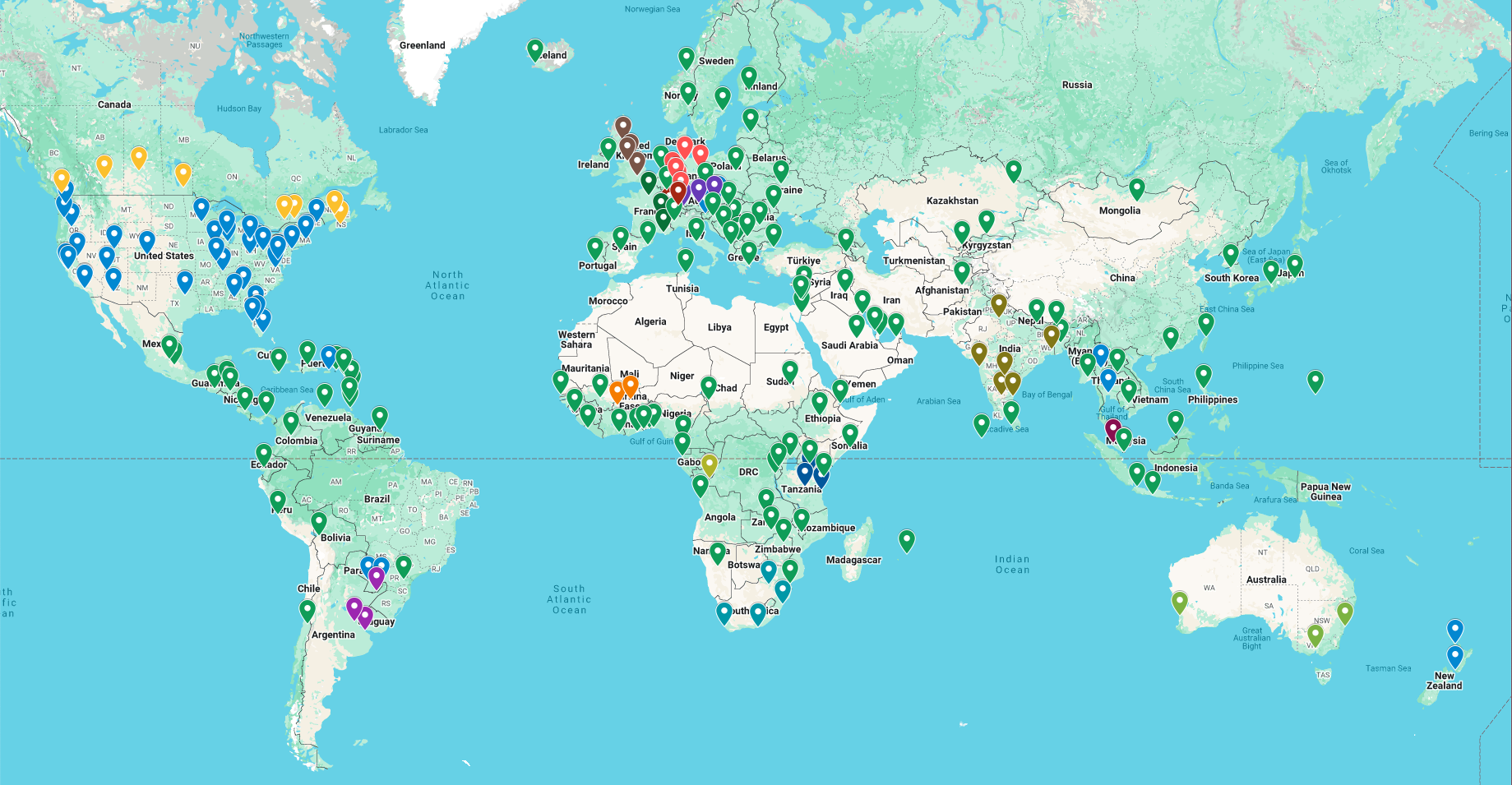 Map depicting UMD D Root instances by country